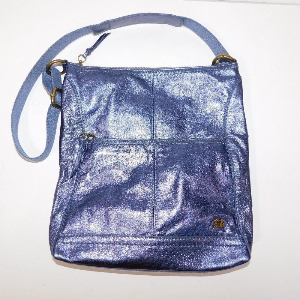 The Sak  Blue Leather Crossbody Bag Purse LUCIA Metallic